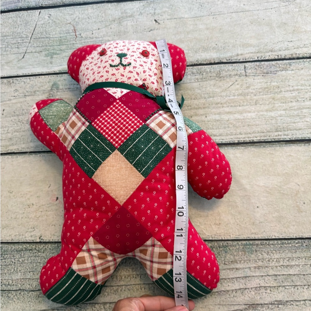 Vintage colorful patchwork handmade stuffed bear. - Picture 5 of 7